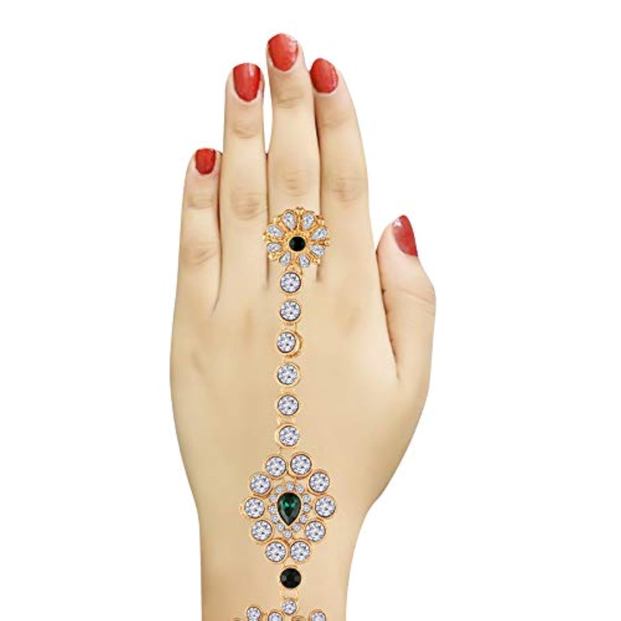 Traditional Plated CZ Haath Phool Panja Bracelet with Ring